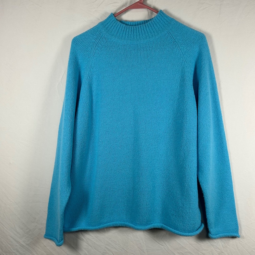 Fashion Bug Sweater Womens Large Blue Y2K Mock Neck Chunky Knit Raglan